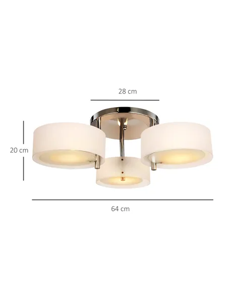 HOMCOM Acrylic Lamp Indoor 3 Light Pendant Chandelier Flush Mount Office Living Room Bedroom w/ Chrome Finish