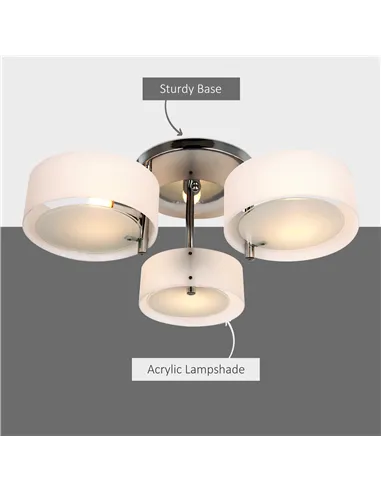 HOMCOM Acrylic Lamp Indoor 3 Light Pendant Chandelier Flush Mount Office Living Room Bedroom w/ Chrome Finish