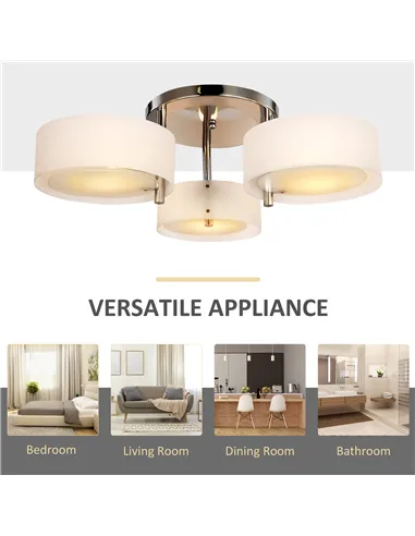 HOMCOM Acrylic Lamp Indoor 3 Light Pendant Chandelier Flush Mount Office Living Room Bedroom w/ Chrome Finish