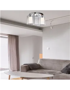 HOMCOM Modern Chandelier, Semi-Flush Mount Ceiling Light with 2 Light, E27 Bulb Base for Hallway, Dining Room, Living Room, Whit 2