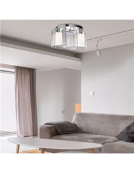 HOMCOM Modern Chandelier, Semi-Flush Mount Ceiling Light with 2 Light, E27 Bulb Base for Hallway, Dining Room, Living Room, Whit
