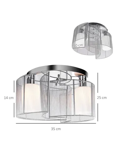 HOMCOM Modern Chandelier, Semi-Flush Mount Ceiling Light with 2 Light, E27 Bulb Base for Hallway, Dining Room, Living Room, Whit