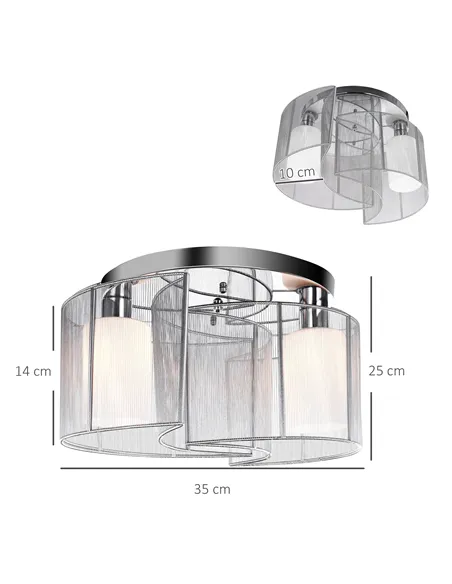 HOMCOM Modern Chandelier, Semi-Flush Mount Ceiling Light with 2 Light, E27 Bulb Base for Hallway, Dining Room, Living Room, Whit