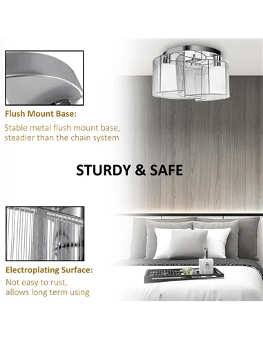 HOMCOM Modern Chandelier, Semi-Flush Mount Ceiling Light with 2 Light, E27 Bulb Base for Hallway, Dining Room, Living Room, Whit