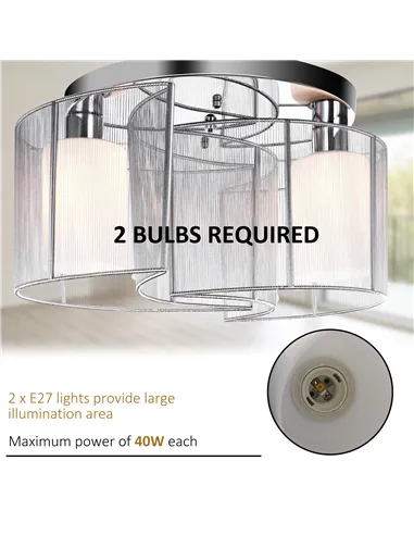 HOMCOM Modern Chandelier, Semi-Flush Mount Ceiling Light with 2 Light, E27 Bulb Base for Hallway, Dining Room, Living Room, Whit