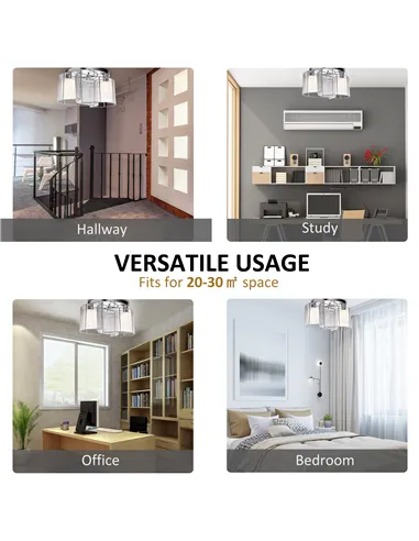 HOMCOM Modern Chandelier, Semi-Flush Mount Ceiling Light with 2 Light, E27 Bulb Base for Hallway, Dining Room, Living Room, Whit