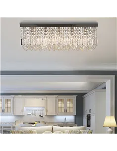 HOMCOM Modern Crystal Ceiling Light Square Crystal Chandelier for Living Room, Dining Room, Hall, E14 Base, Silver, 80 x 25 x 23 2