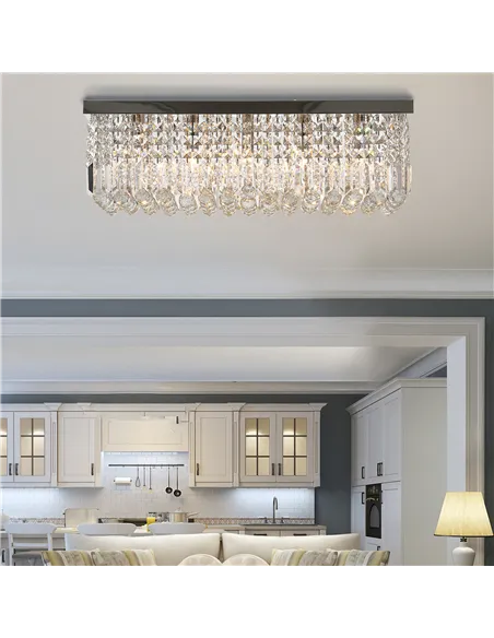 HOMCOM Modern Crystal Ceiling Light Square Crystal Chandelier for Living Room, Dining Room, Hall, E14 Base, Silver, 80 x 25 x 23