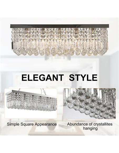 HOMCOM Modern Crystal Ceiling Light Square Crystal Chandelier for Living Room, Dining Room, Hall, E14 Base, Silver, 80 x 25 x 23