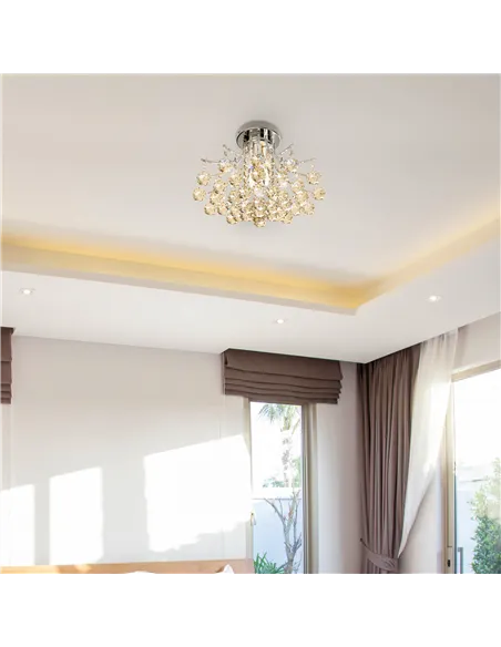 HOMCOM Crystal Chandeliers, K9 Droplets Ceiling Light with 3 E14 Bulb Base, Pendant Lights for Living Room, Bedroom, Dining Room