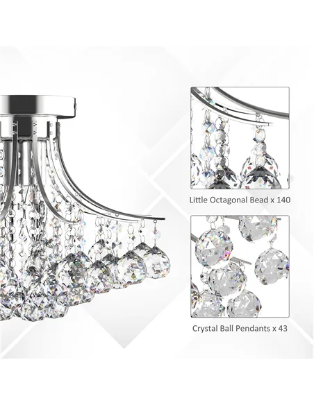 HOMCOM Crystal Chandeliers, K9 Droplets Ceiling Light with 3 E14 Bulb Base, Pendant Lights for Living Room, Bedroom, Dining Room