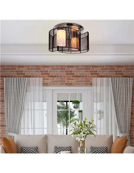 HOMCOM Modern Chandelier, Semi-Flush Mount Ceiling Light with 2 Light, E27 Bulb Base for Hallway, Dining Room, Living Room, Whit
