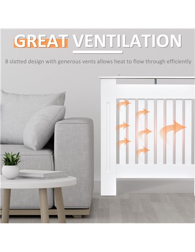 HOMCOM Slatted Radiator Cover Painted Cabinet MDF Lined Grill in White (78L x 19W x 81H cm)