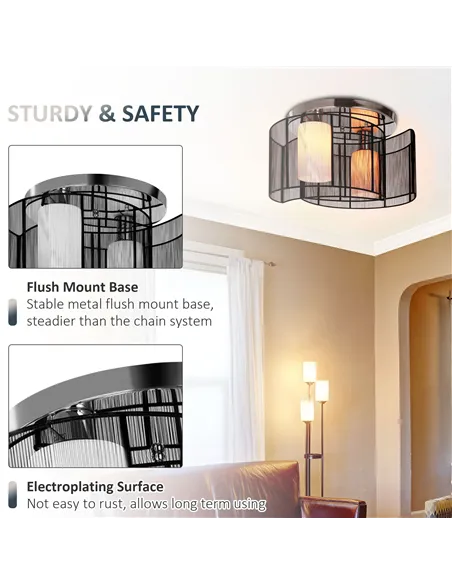 HOMCOM Modern Chandelier, Semi-Flush Mount Ceiling Light with 2 Light, E27 Bulb Base for Hallway, Dining Room, Living Room, Whit