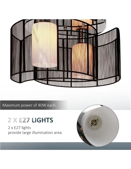 HOMCOM Modern Chandelier, Semi-Flush Mount Ceiling Light with 2 Light, E27 Bulb Base for Hallway, Dining Room, Living Room, Whit
