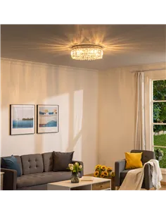 HOMCOM Crystal Ceiling Light Modern Chandeliers Stainless Steel Pendant Lights with Crystal Decorations for Living Room Bedroom  2