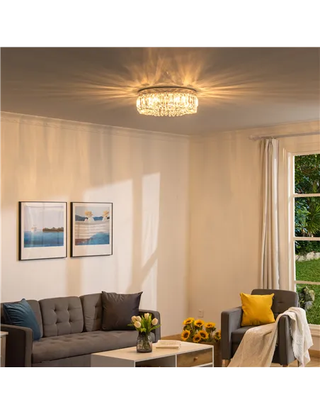 HOMCOM Crystal Ceiling Light Modern Chandeliers Stainless Steel Pendant Lights with Crystal Decorations for Living Room Bedroom 