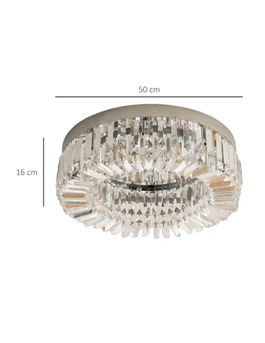 HOMCOM Crystal Ceiling Light Modern Chandeliers Stainless Steel Pendant Lights with Crystal Decorations for Living Room Bedroom 