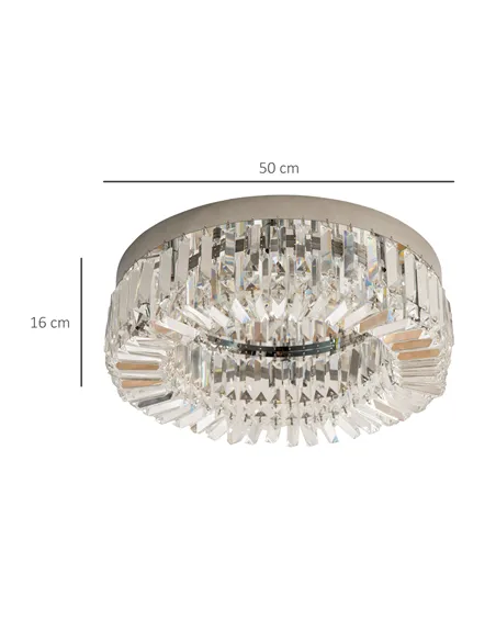 HOMCOM Crystal Ceiling Light Modern Chandeliers Stainless Steel Pendant Lights with Crystal Decorations for Living Room Bedroom 