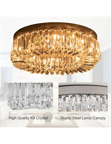 HOMCOM Crystal Ceiling Light Modern Chandeliers Stainless Steel Pendant Lights with Crystal Decorations for Living Room Bedroom 