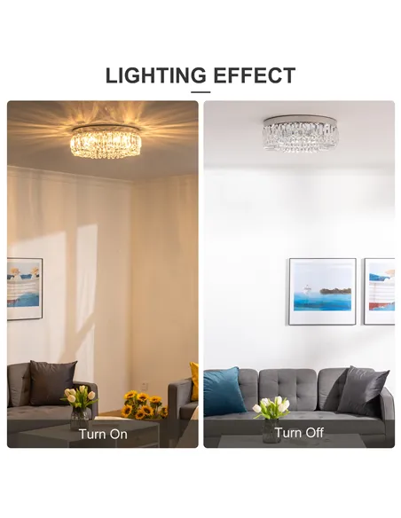 HOMCOM Crystal Ceiling Light Modern Chandeliers Stainless Steel Pendant Lights with Crystal Decorations for Living Room Bedroom 