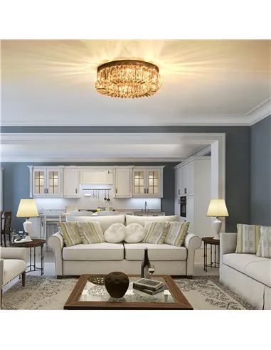 HOMCOM Crystal Ceiling Light Modern Chandeliers Stainless Steel Pendant Lights with Crystal Decorations for Living Room Bedroom 