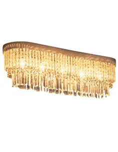 HOMCOM Modern Raindrop Crystal Chandelier, Round Rectangular hanging Ceiling Light, Linear Hanging Lighting with Stainless Steel