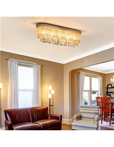 HOMCOM Modern Raindrop Crystal Chandelier, Round Rectangular hanging Ceiling Light, Linear Hanging Lighting with Stainless Steel