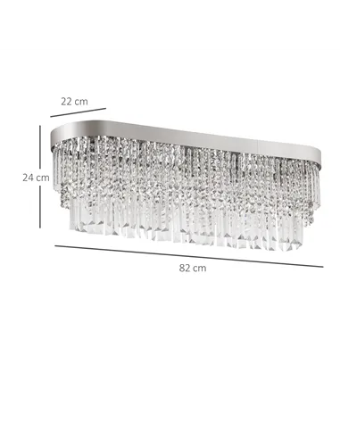 HOMCOM Modern Raindrop Crystal Chandelier, Round Rectangular hanging Ceiling Light, Linear Hanging Lighting with Stainless Steel