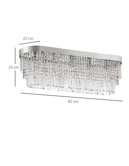 HOMCOM Modern Raindrop Crystal Chandelier, Round Rectangular hanging Ceiling Light, Linear Hanging Lighting with Stainless Steel