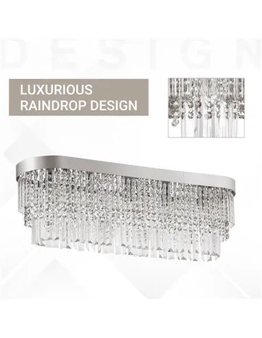 HOMCOM Modern Raindrop Crystal Chandelier, Round Rectangular hanging Ceiling Light, Linear Hanging Lighting with Stainless Steel