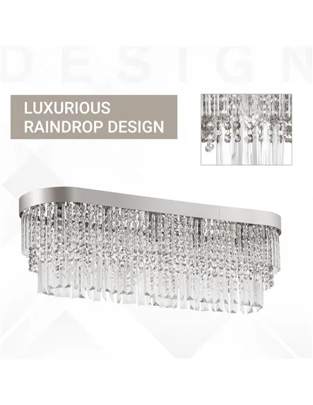 HOMCOM Modern Raindrop Crystal Chandelier, Round Rectangular hanging Ceiling Light, Linear Hanging Lighting with Stainless Steel