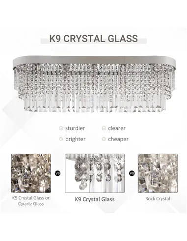 HOMCOM Modern Raindrop Crystal Chandelier, Round Rectangular hanging Ceiling Light, Linear Hanging Lighting with Stainless Steel