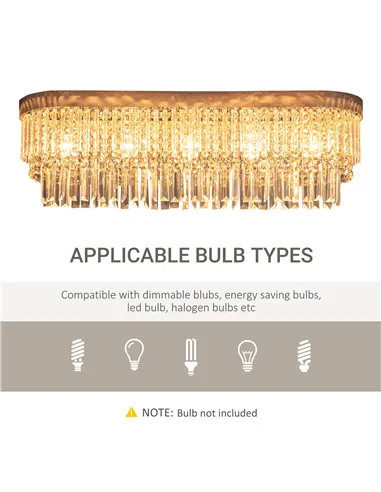 HOMCOM Modern Raindrop Crystal Chandelier, Round Rectangular hanging Ceiling Light, Linear Hanging Lighting with Stainless Steel