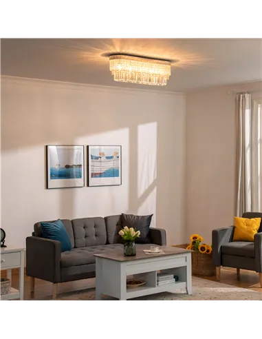 HOMCOM Modern Raindrop Crystal Chandelier, Round Rectangular hanging Ceiling Light, Linear Hanging Lighting with Stainless Steel