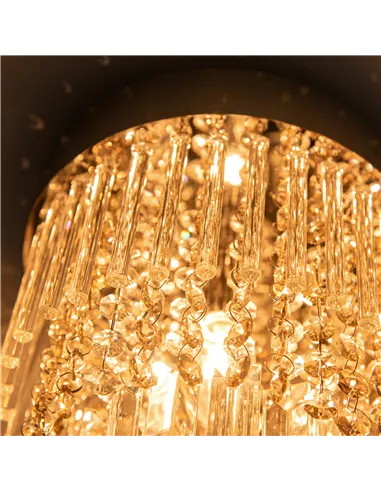 HOMCOM Modern Raindrop Crystal Chandelier, Round Rectangular hanging Ceiling Light, Linear Hanging Lighting with Stainless Steel