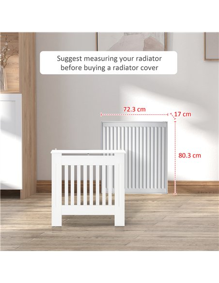 HOMCOM Slatted Radiator Cover Painted Cabinet MDF Lined Grill in White (78L x 19W x 81H cm)