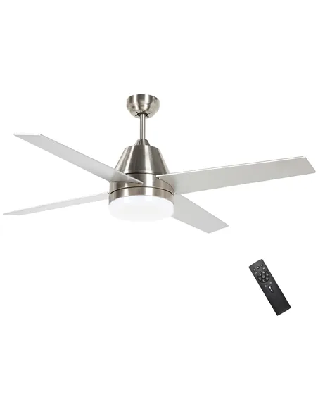 HOMCOM Ceiling Fan with LED Light, Flush Mount Ceiling Fan Lights with Reversible Blades, Remote, Silver and Black