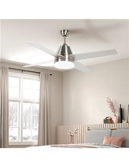 HOMCOM Ceiling Fan with LED Light, Flush Mount Ceiling Fan Lights with Reversible Blades, Remote, Silver and Black