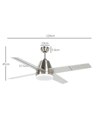 HOMCOM Ceiling Fan with LED Light, Flush Mount Ceiling Fan Lights with Reversible Blades, Remote, Silver and Black