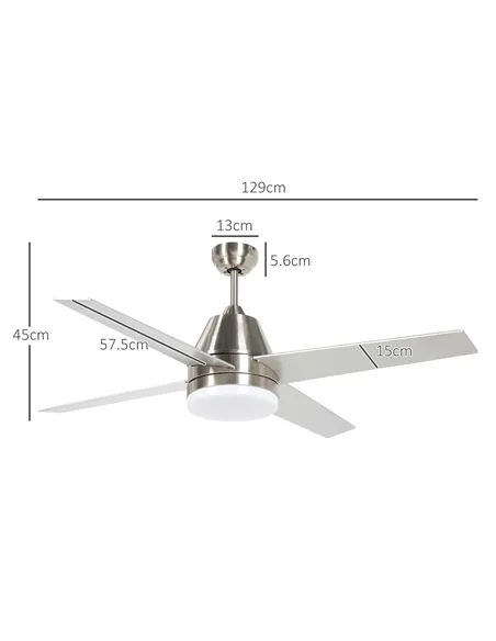 HOMCOM Ceiling Fan with LED Light, Flush Mount Ceiling Fan Lights with Reversible Blades, Remote, Silver and Black