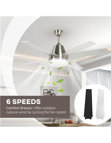 HOMCOM Ceiling Fan with LED Light, Flush Mount Ceiling Fan Lights with Reversible Blades, Remote, Silver and Black