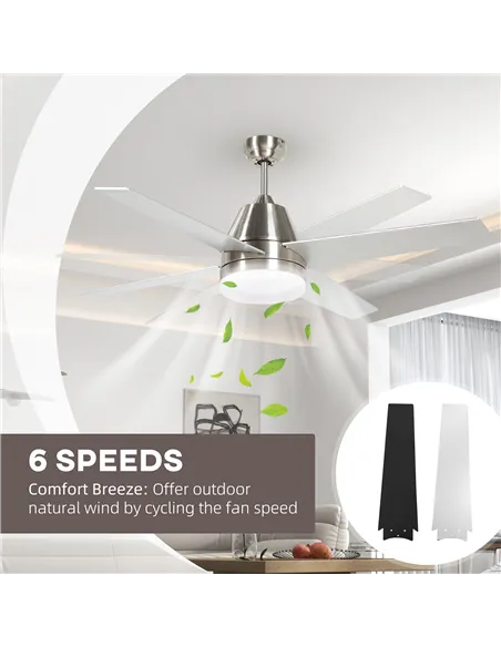 HOMCOM Ceiling Fan with LED Light, Flush Mount Ceiling Fan Lights with Reversible Blades, Remote, Silver and Black