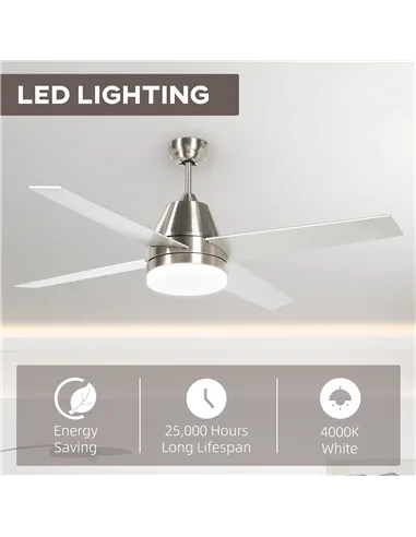 HOMCOM Ceiling Fan with LED Light, Flush Mount Ceiling Fan Lights with Reversible Blades, Remote, Silver and Black