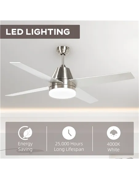 HOMCOM Ceiling Fan with LED Light, Flush Mount Ceiling Fan Lights with Reversible Blades, Remote, Silver and Black