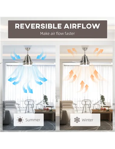 HOMCOM Ceiling Fan with LED Light, Flush Mount Ceiling Fan Lights with Reversible Blades, Remote, Silver and Black