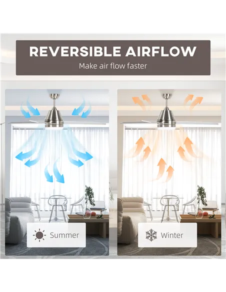 HOMCOM Ceiling Fan with LED Light, Flush Mount Ceiling Fan Lights with Reversible Blades, Remote, Silver and Black