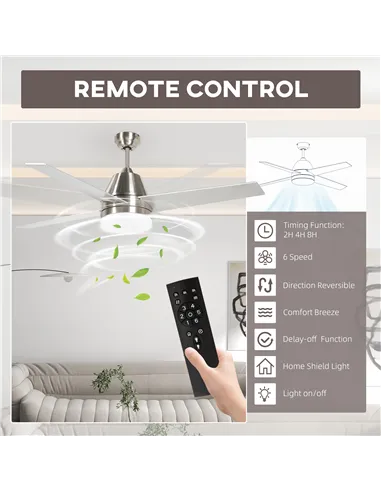 HOMCOM Ceiling Fan with LED Light, Flush Mount Ceiling Fan Lights with Reversible Blades, Remote, Silver and Black