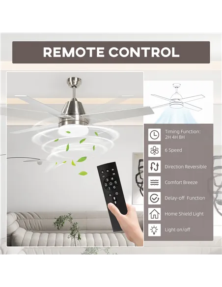 HOMCOM Ceiling Fan with LED Light, Flush Mount Ceiling Fan Lights with Reversible Blades, Remote, Silver and Black
