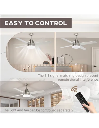 HOMCOM Ceiling Fan with LED Light, Flush Mount Ceiling Fan Lights with Reversible Blades, Remote, Silver and Black